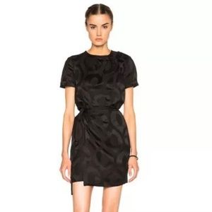 Isabel Marant Servane New Moire Jaquard Satin Wrap Around Dress Size 36 Black